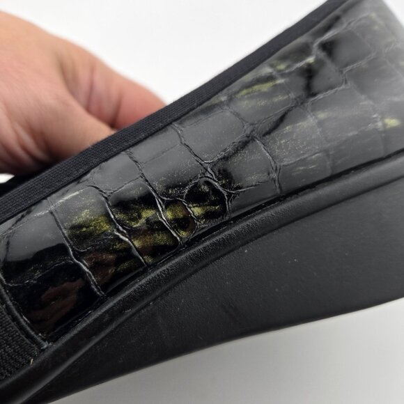 ✨ Ros Hommerson Erica Croc Patent Leather Wedge Loafers | Iridescent Black | Siz - Picture 7 of 14